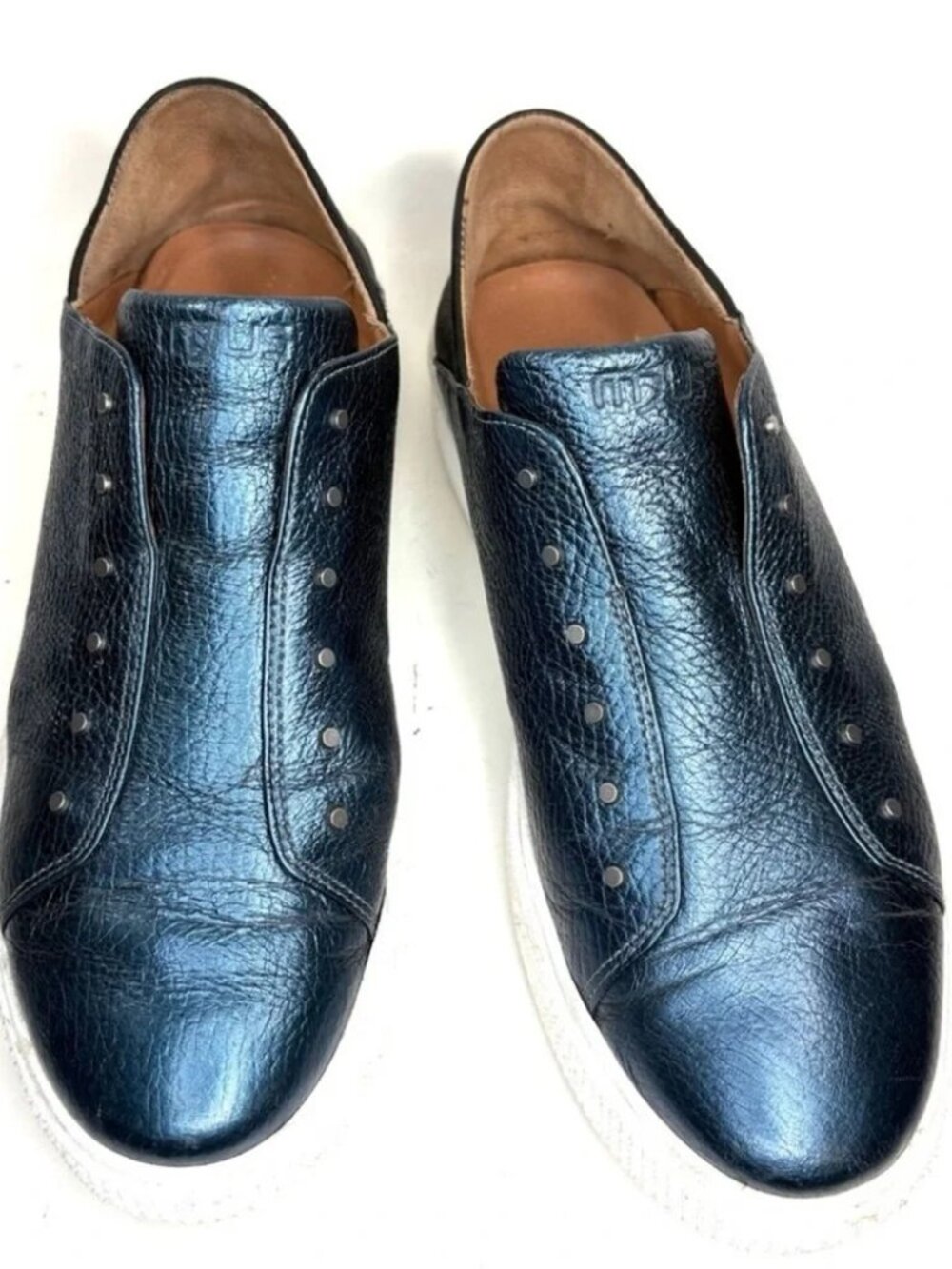 MJUS Élégance Lily metallic blue leather slip-on micro-studded sneaker EU41=US10